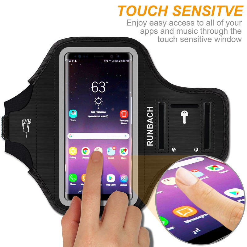 RUNBACH Armband for Galaxy Note 20/10+/9/8,Sweatproof Running Exercise Bag with Fingerprint Touch/Key Holder and Card Slot for Galaxy Note 20/10+/9/8(Black) - Image 3